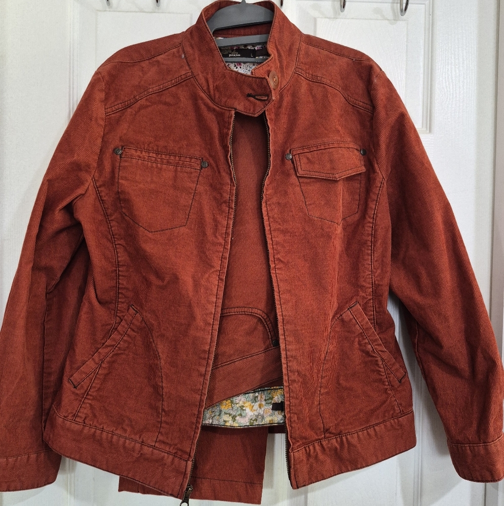 Prana Organic Cotton Motto Jacket (L)And Pants(12) set in Rust Corduroy
